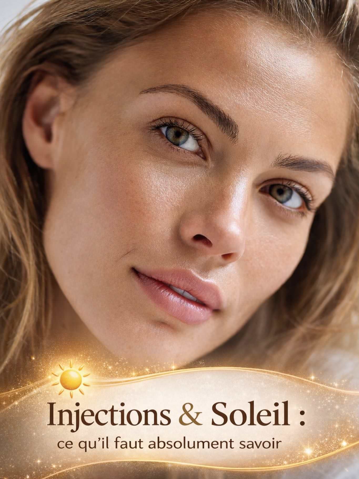 Infographie injections esthétiques et soleil : précautions après Botox et acide hyaluronique