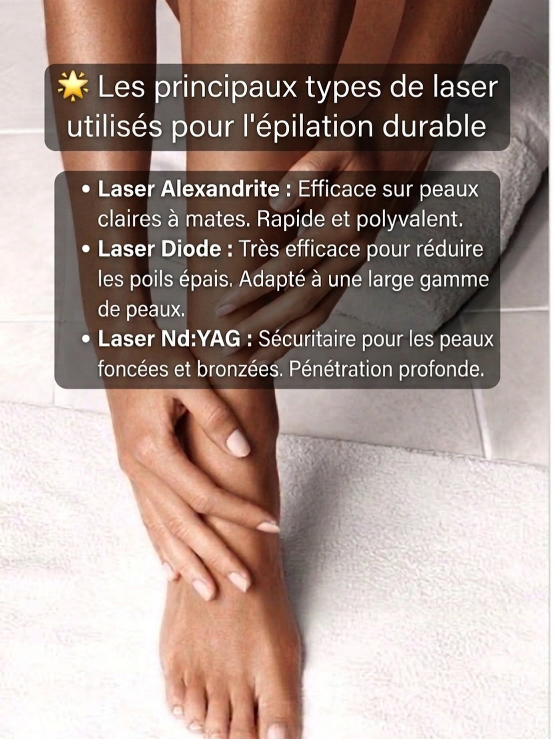 Comparatif lasers alexandrite diode Nd:YAG types épilation par phototype infographie